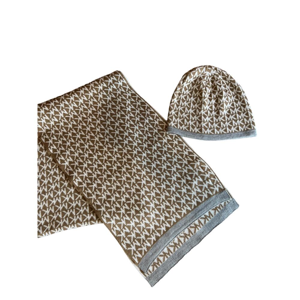 Michael Kors Tan Logo Scarf and Hat Set